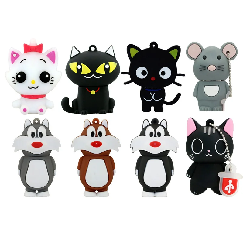 

USB Flash Drive Animal Black White Cat Pen Drive Cartoon Pendrive Mouse 8GB 16GB 32GB 64GB 128G USB 2.0 Flash Memory Stick Gift