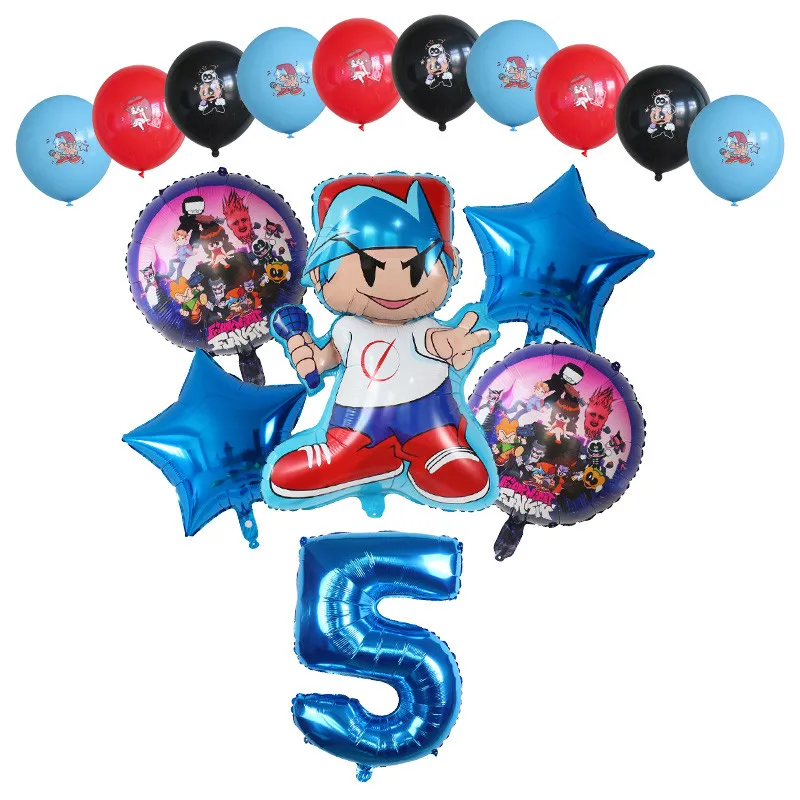 16pcs Cartoon Friday Night Funkin Balloons Set 30inch Number Globos Music Game Theme Kids Happy Birthday Party Decorations Toys