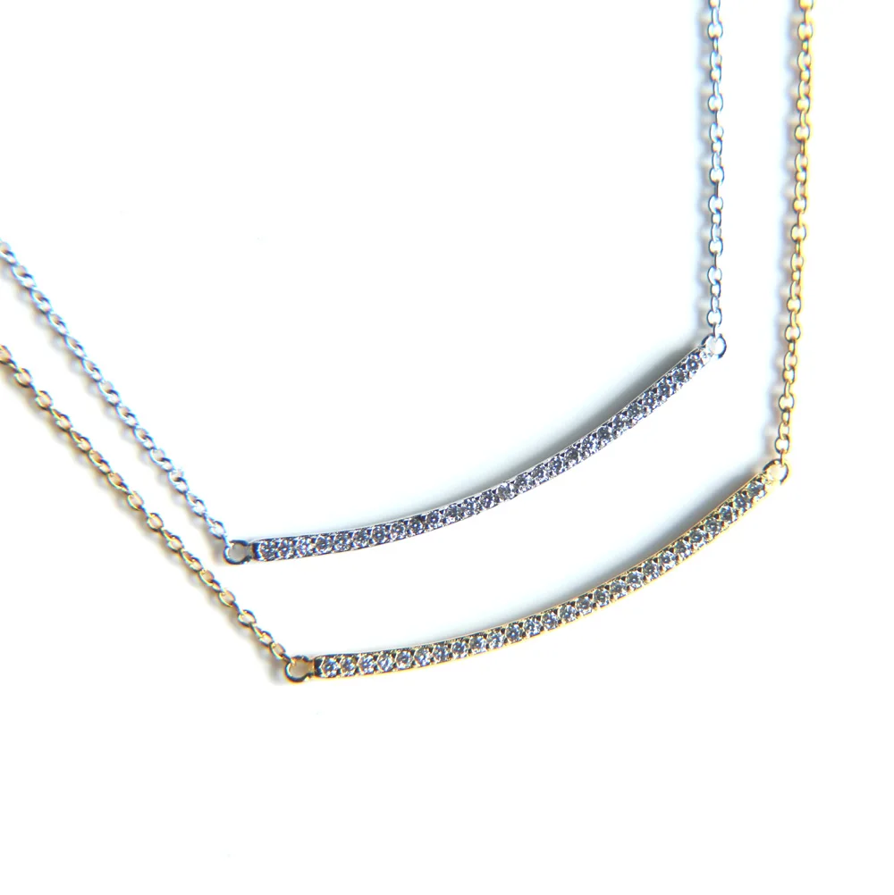 promotion classic simple jewelry cz line curve bar three color AAA cubic zirconia top quality bar necklace for women sale