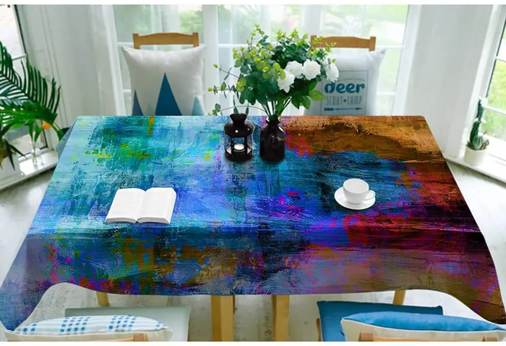 Lake Water Tablecloth Abstract Art Acrylic Vibrant Rainbow Colorful Mottled Table Cloths Polyester for Kitchen