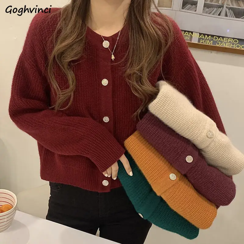 

Cardigan Women Solid Knitted Single Breasted Tender Casual O-neck Vintage Stylish Warm Autumn Harajuku Fashion Chandails Cozy