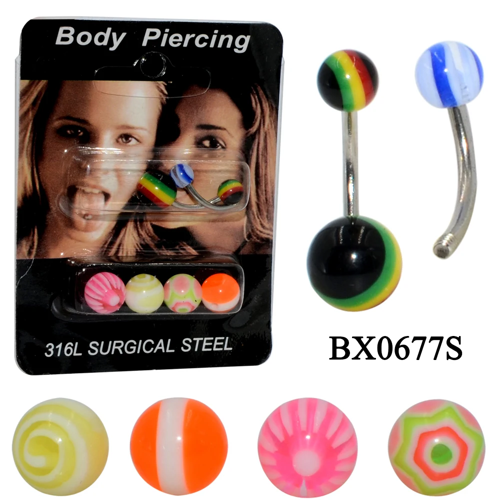 1Set 316L Surgical Steel Bar with Acrylic Ball Tongue Straight Barbell Navel Belly Ring Fashion Basic Body Piercing Jewelry