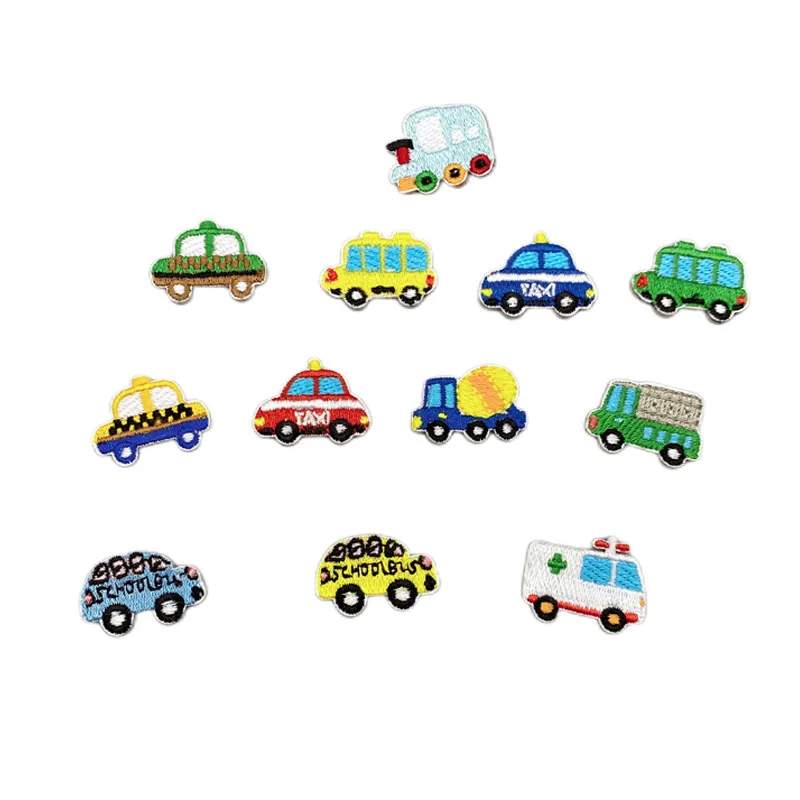 Self Adhesive Cartoon Mini Car Embroidery Patches for Kids Clothing Iron on Clothes Hole Repair Refrigerator Phone Case Decor