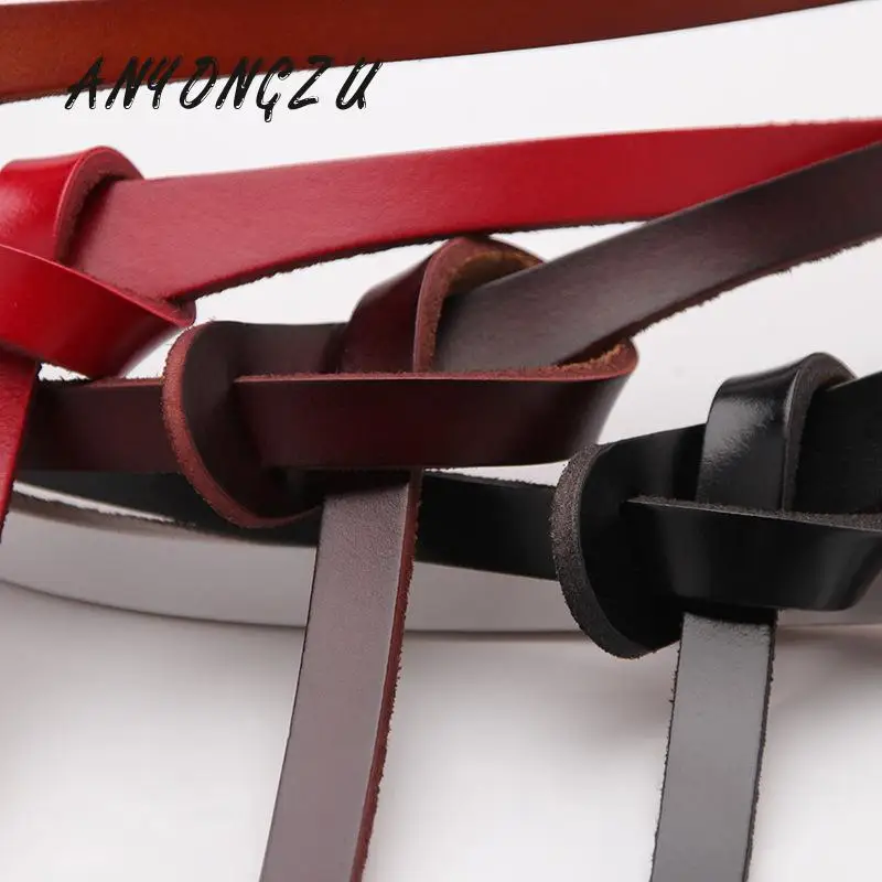 Women Belt New Type Thin Genuine cowhide Decoration Dress With Tie a knot Leather Restoring ancient ways Genuine White Red Black