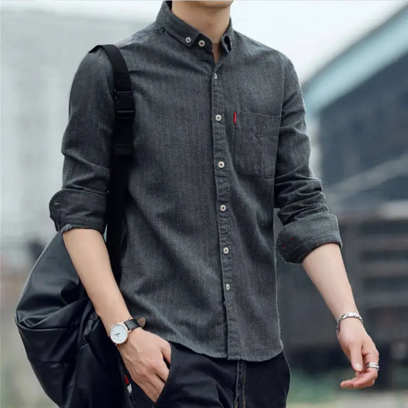 

Men Cotton Shirt 2024 New Spring Summer Fashion Male Long Sleeve Business Big Size Shirt Striped Casual Office Shirt M-4XL