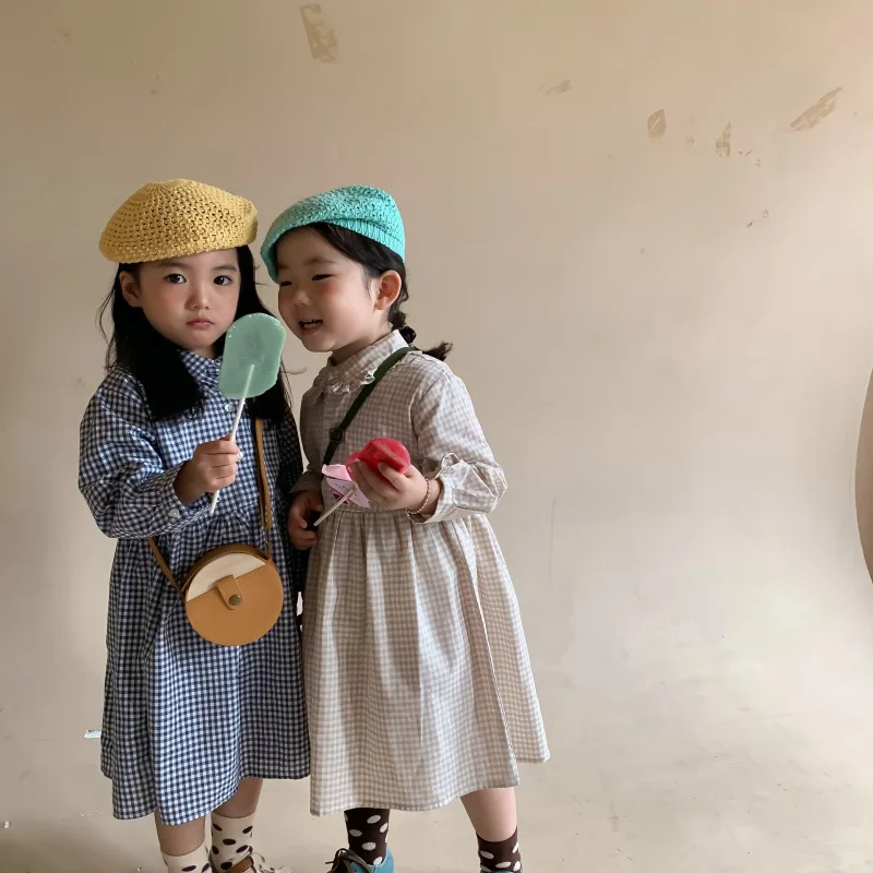 

Autumn New Korean Children Clothing Cute Toddler Girls Dress Baby Literary Retro Doll Collar Plaid Princess Dress