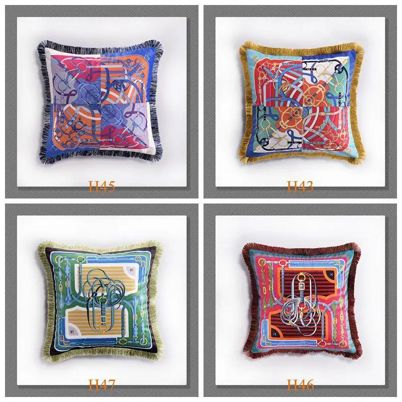 

Velvet Fabric French Luxury Tassels Home Sofa Soft Cushion Cover Pillowcase Without Core Living Room Bedroom Cushion 45cm Size