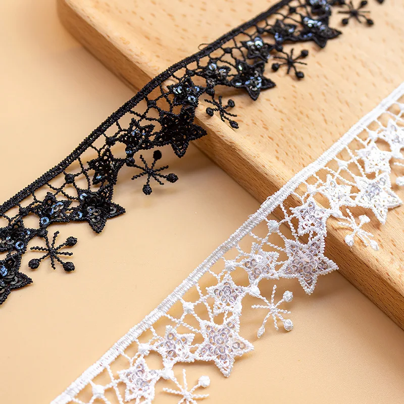 20Yards Luxury White Tassel Water Soluble Sequins Stars Lace Fabirc Embroidered Fringe Trim Skirts Cloth DIY Sewing Accessories