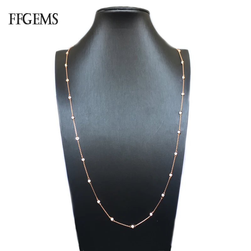 FFGems 100% 925 Silver Necklace Long Chian 85CM Sterling Zircon Created Moissanite Diamond Fine Jewelry For Women Wedding Gift