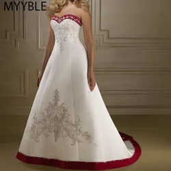 Free Customized Embroidery Wedding Dresses Long A Line Sexy Strapless Bridal Dress Vintage Wedding Gown Mariage Robe De Soiree