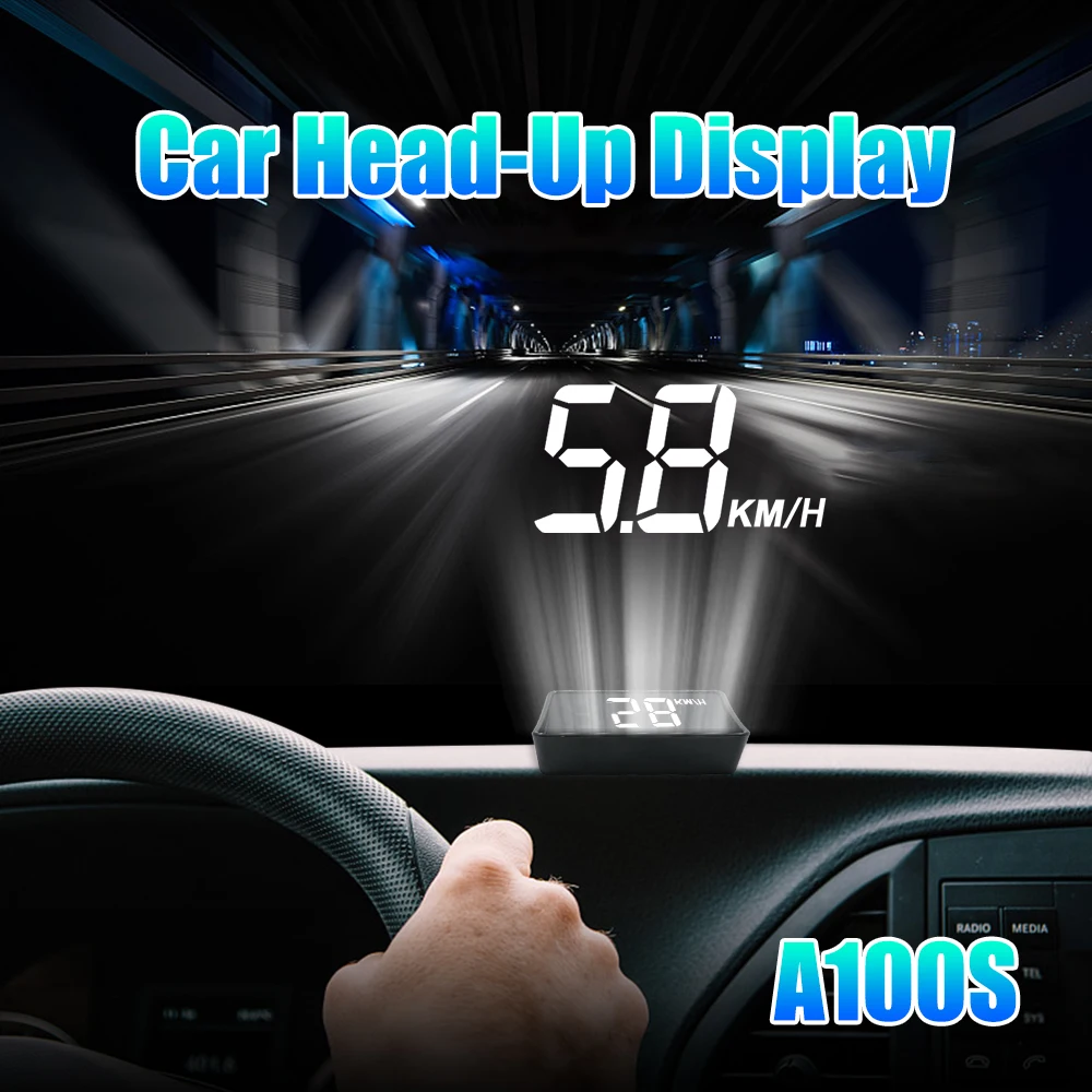 الأصلي A100S مع عدسة هود الزجاج الأمامي العارض Obd2 II EUOBD سيارة HUD رئيس يصل عرض نظام التحذير السرعة الزائدة الجهد إنذار