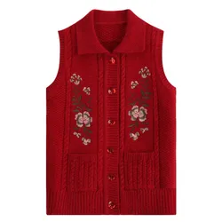 Nuovo 2024 medio gli anziani autunno inverno donna maglione Cardigan gilet femminile gilet lavorato a maglia maglione monopetto