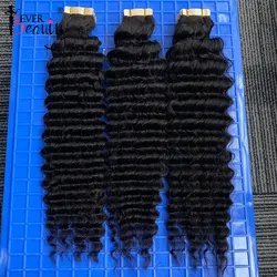 Extensiones de Cabello con cinta para mujeres negras, mechones de cabello humano Invisible, ondulado profundo, a granel, brasileño, Ever Beauty