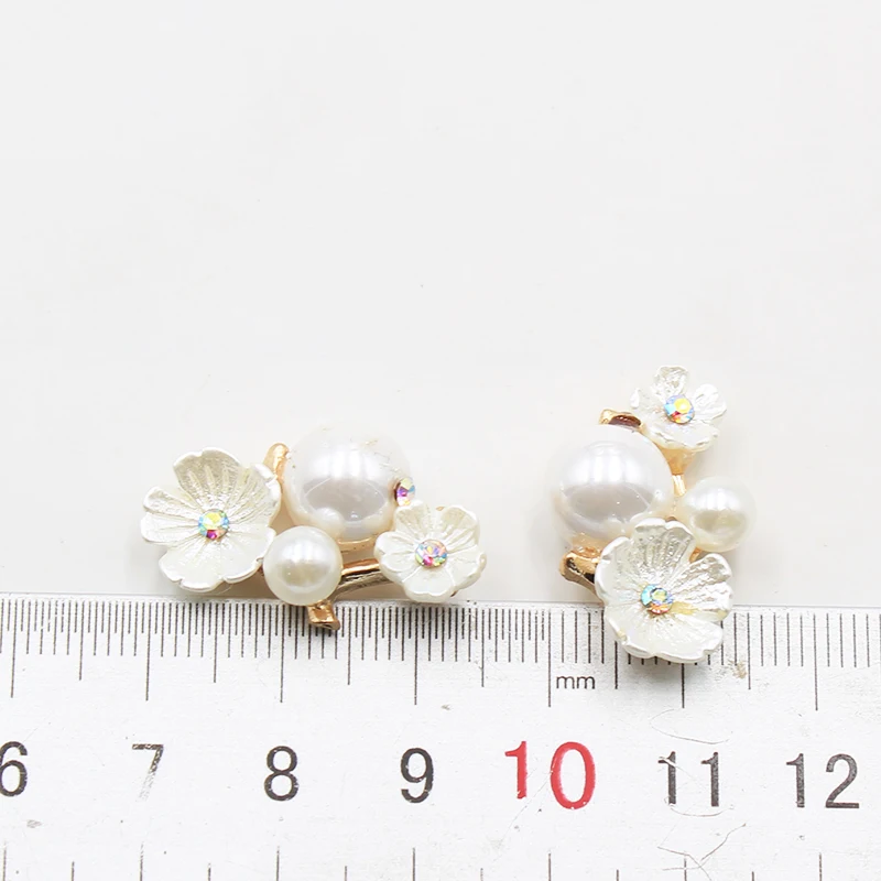 10Pcs 26*16mm Flower Resin Metal Snap Buttons Rhinestones Flat Brooch For Clothing ​Jewelry Decoration Accessories Craft Supplie