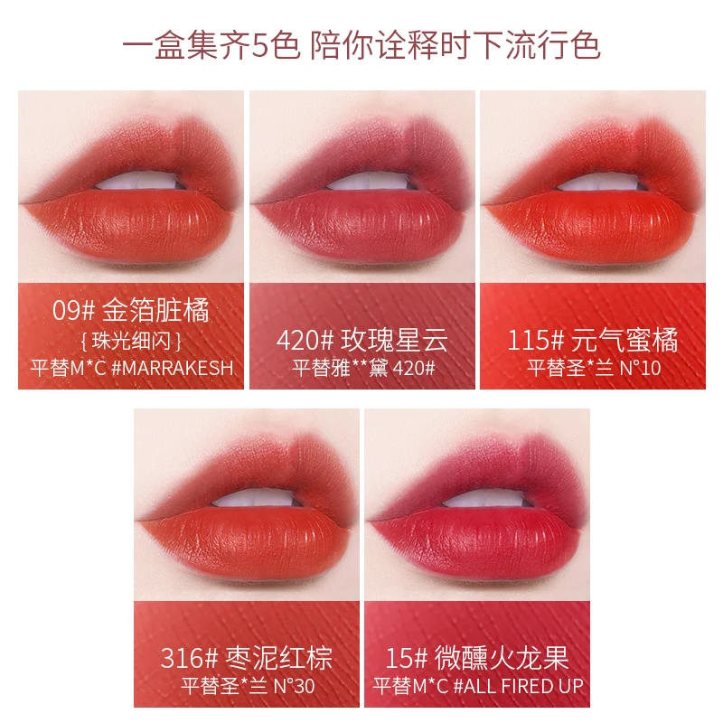 Violin Musical Note Velvet Matte Lipstick 5pcs Lip Makeup Set Smooth Pigmented Rich Color Waterproof Long-wearing Lipstick