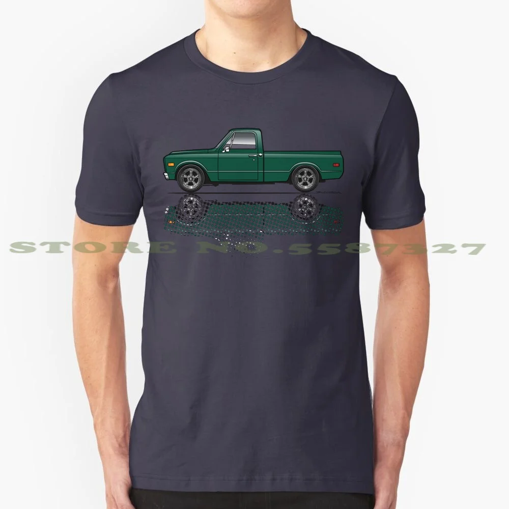 67-68 Green Short Bed 100% Cotton T-Shirt 1967 1968 Pickup Truck Bed C10 Vintage Classic American Fleetside V8 Action Line