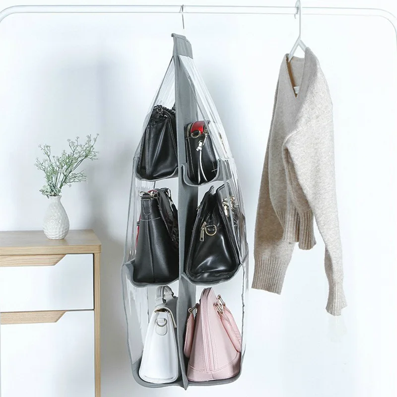 Hängen Geldbörse Organizer - 6 Taschen Closet Mesh Handtasche Organisatoren-Faltbare Sammlung Lagerung Halter Platzsparende