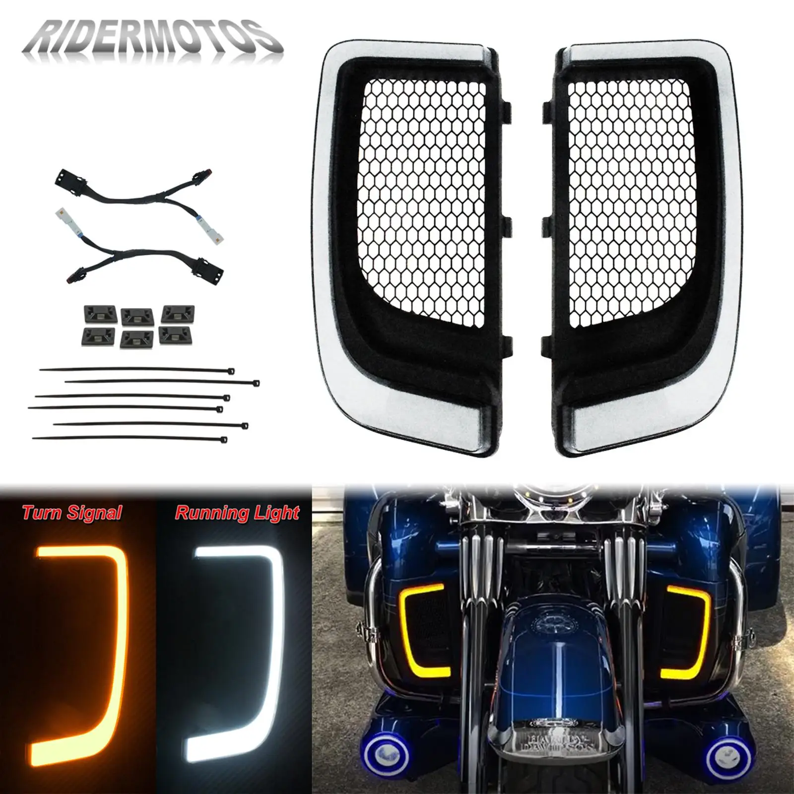 Motorcycle LED Fairing Lower Grills Turn Signal Light Case For Harley Touring Electra Glide Ultra Classic Street Glide FLHTCU