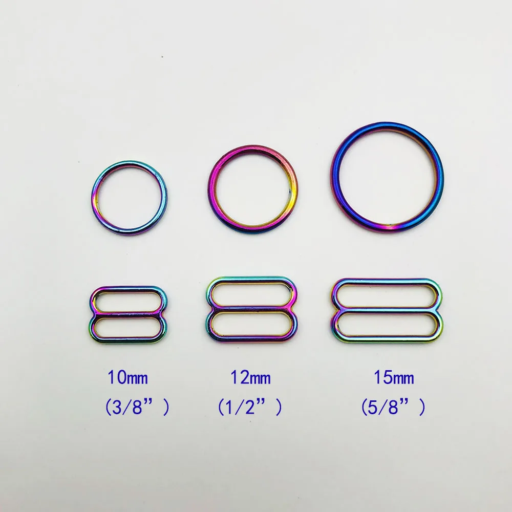 10 sets / lot (20 pcs) bra rings and sliders rainbow strap adjusters buckles colorful underwear adjustment accessories