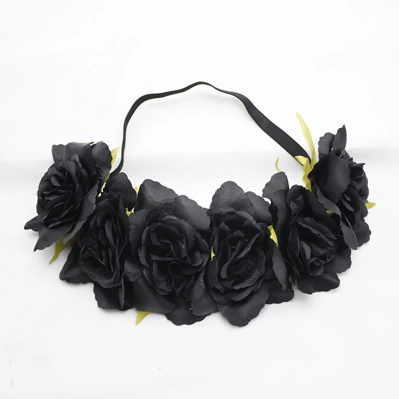 Lystrfac New Autumn Red Rose Flower Crown Headband for Women Girls Fashion Wreath Ladies Garland Hair Jewelry Accessories