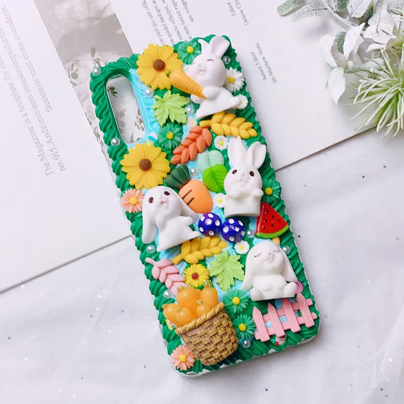 Handmade for Samsung S20 Ultra DIY Case Note 20/10 Plus 3D Rabbit Phone Cover Galaxy S8/s9/s10+ Cream Shell Note 8/9 Candy Food