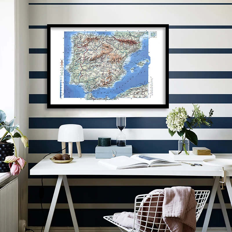 84*59cm a espanha mapa arte da parede posters não-tecido pinturas em tela decorativas sem moldura imprime material de estudo sala de decoração para casa