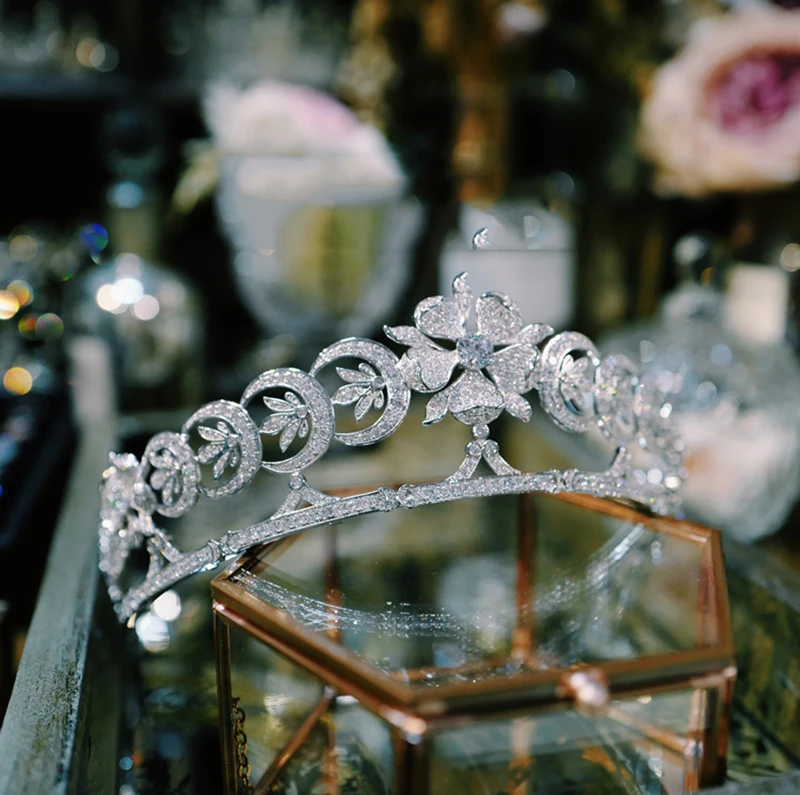 Niushuya-tiaras de noiva com zircônia, completo, acessório para casamento, coroa, cristais, faça você mesmo