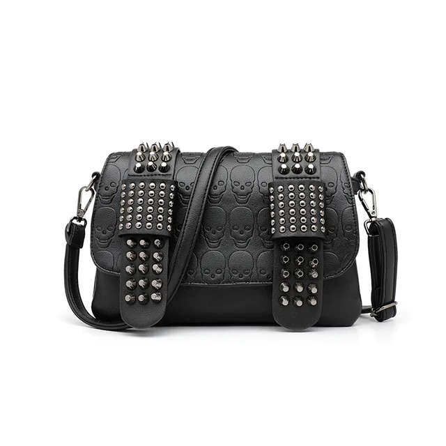 Damskie czarne skórzane torby kurierskie 2022 moda dla kobiet w stylu Vintage Crossbody fajne czaszki nity torby na ramię sac bolsa