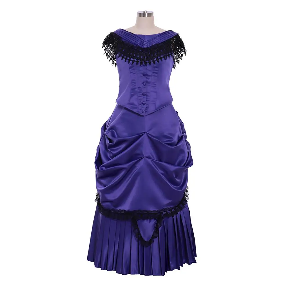 

Cosplaydiy Victorian Dark Blue Bustle Dress Victorian Lady Reenactment Theatre Costumes Gowns L320