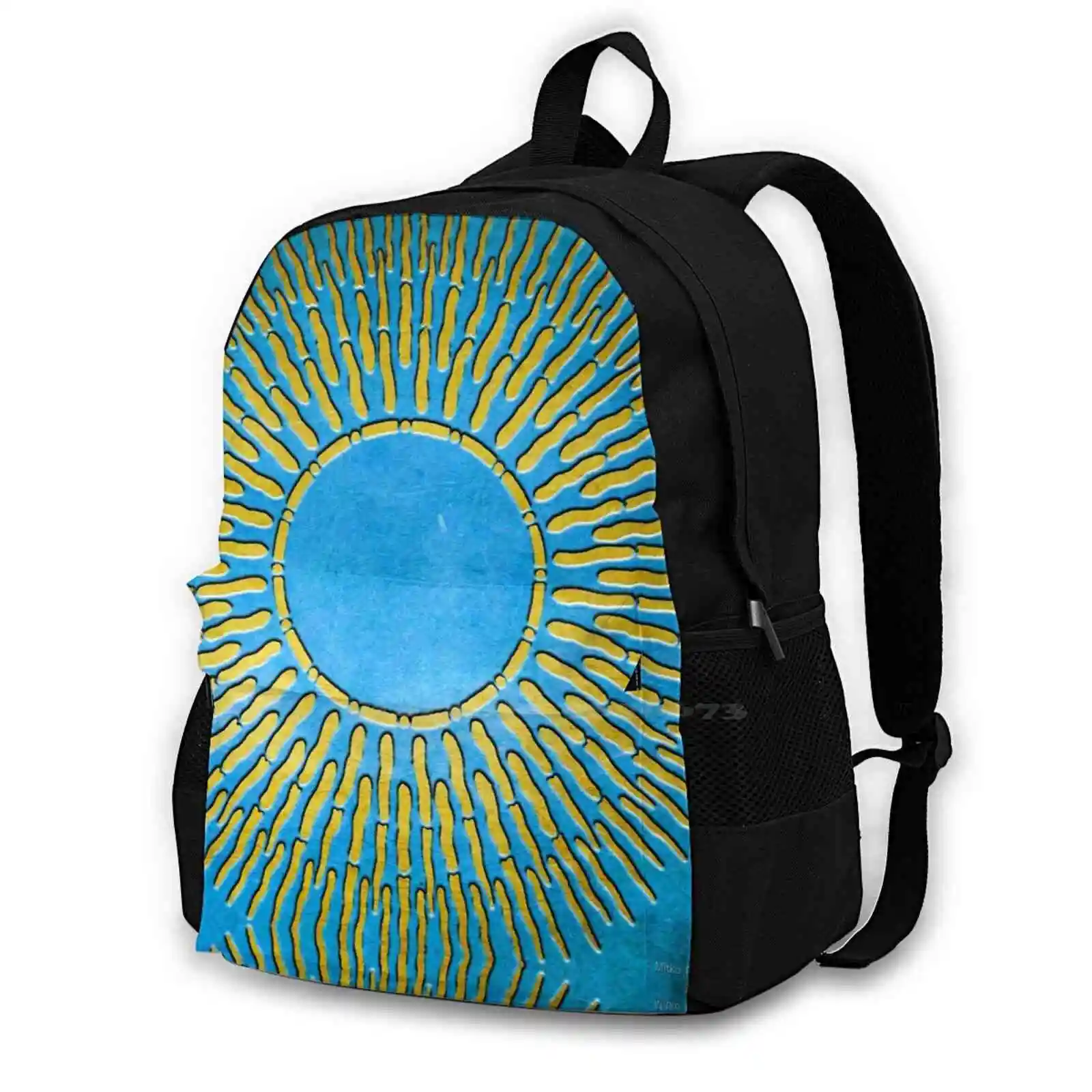 Golden Sun On Blue Sky Pattern Design Laptop Travel School Bags Sun Art Shape Art Circle Spiral Colorful Circulate Spin Green