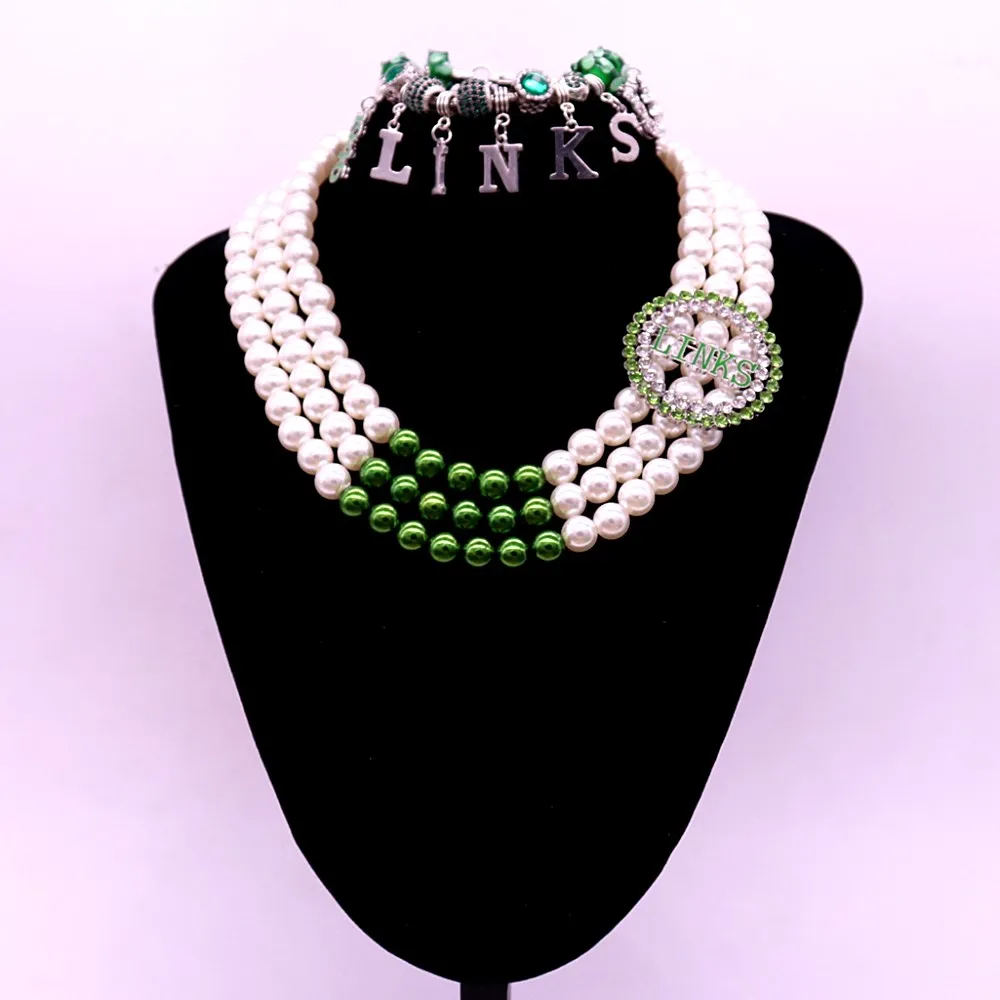 White Green Pearl Strand Choker Statement Social EST 1946 Incorporated Links Sorority Necklaces for Women