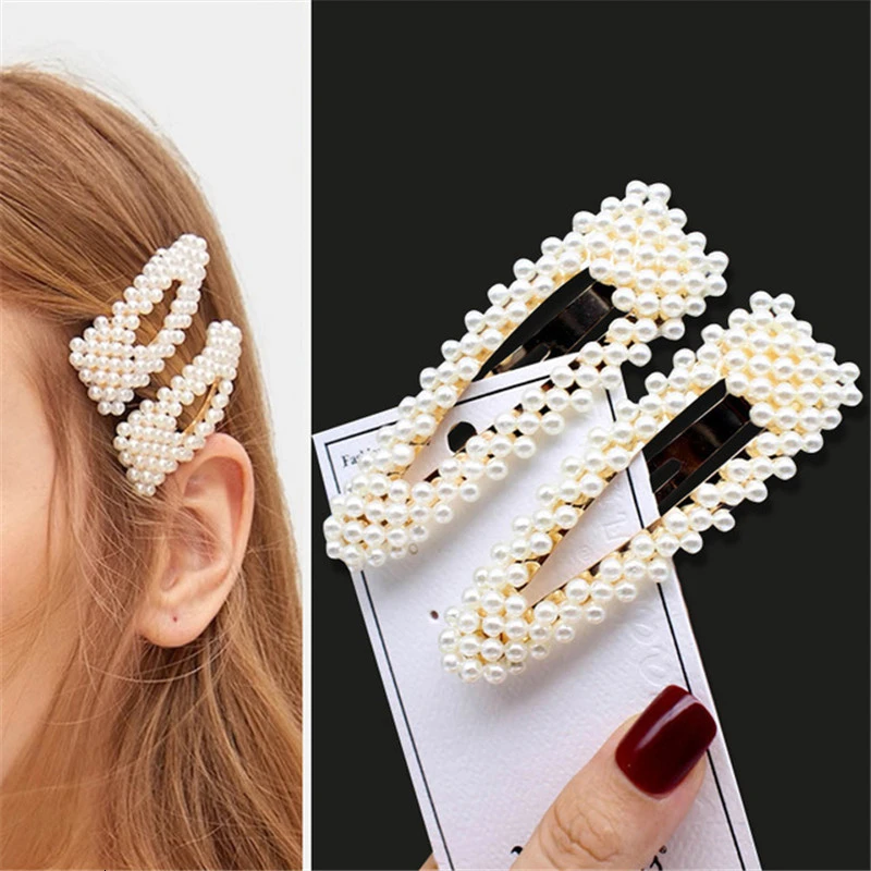 2/3/4 Set Simulated Pearl Hair Clips for Women Fashion Geometric Pearl Barrettes Hairpins Headwear Hair Accessories Girl Jewelry