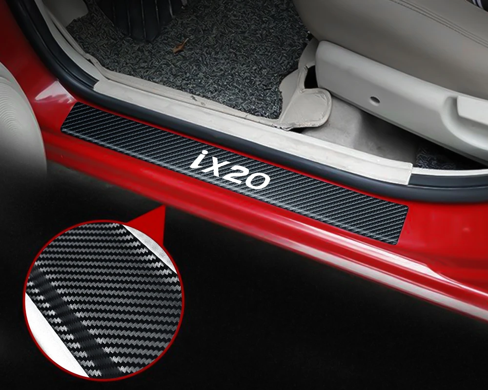 4PCS Car Carbon Fiber Door Sill Protector Sticker for Hyundai Accent Elantra Tucson Solaris Sonata Santafe Veloster GDI i10 etc