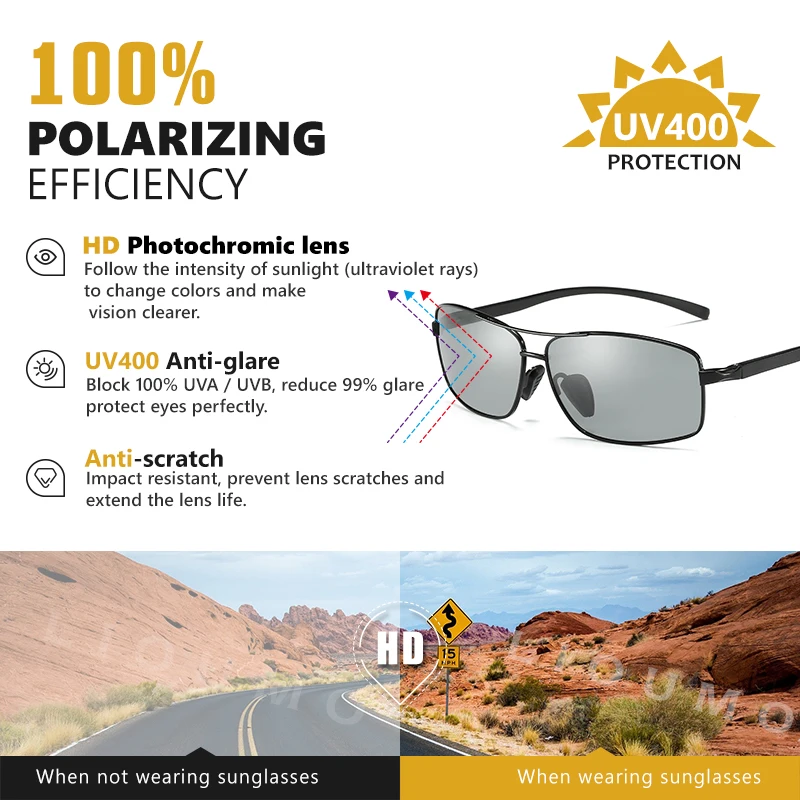 LIOUMO Brand Sunglasses Men Polarized Photochromic Driving Glasses Women Top Quality Chamelon Goggle Anti-Glare Lentes De Sol