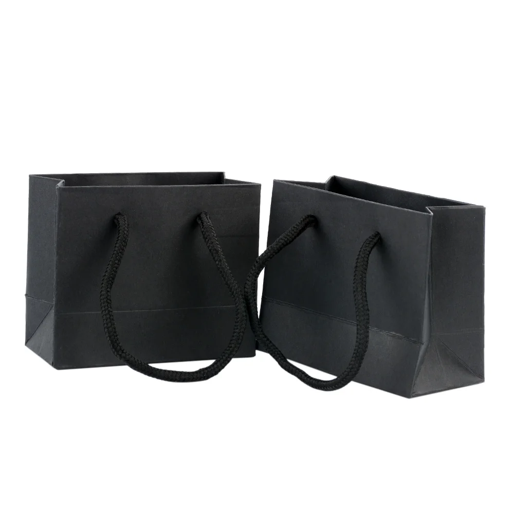 1pc High Quality Paper Handles Bags With Handles Black Recyclable Shop Store Packaging Party Wedding Festival Gifts Packing Bag