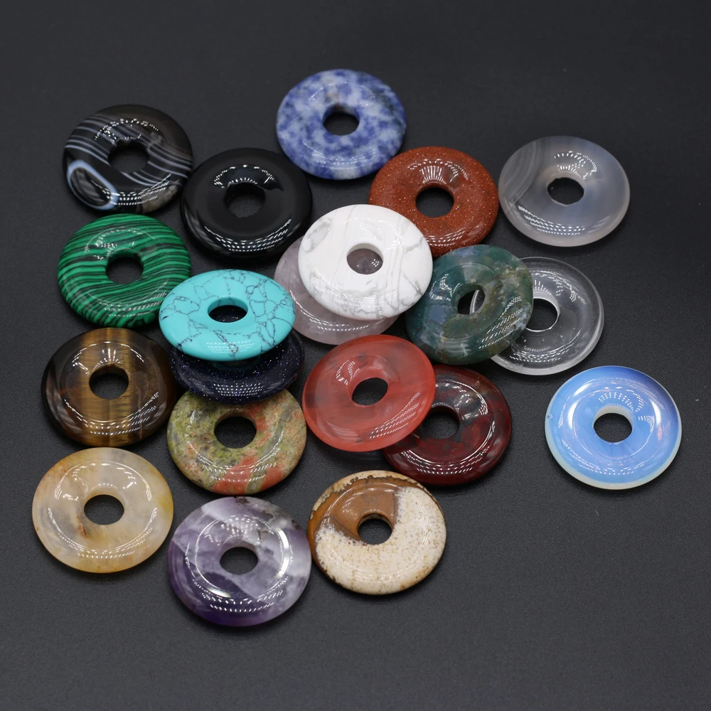 Fashion 25mm Big Hole Beads Natural Stone Quartz Crystal Pendant Disc Malachite Charms DIY Necklace Earring Jewelry Making Gift