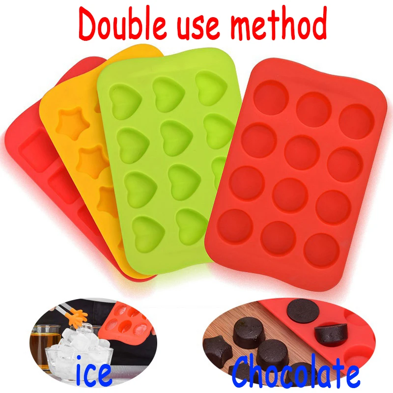 12 Grid Silicone Chocolate Mold Tray Creative Star/Heart/Round/Square Shaped Ice Cube Cake Decoration Mold