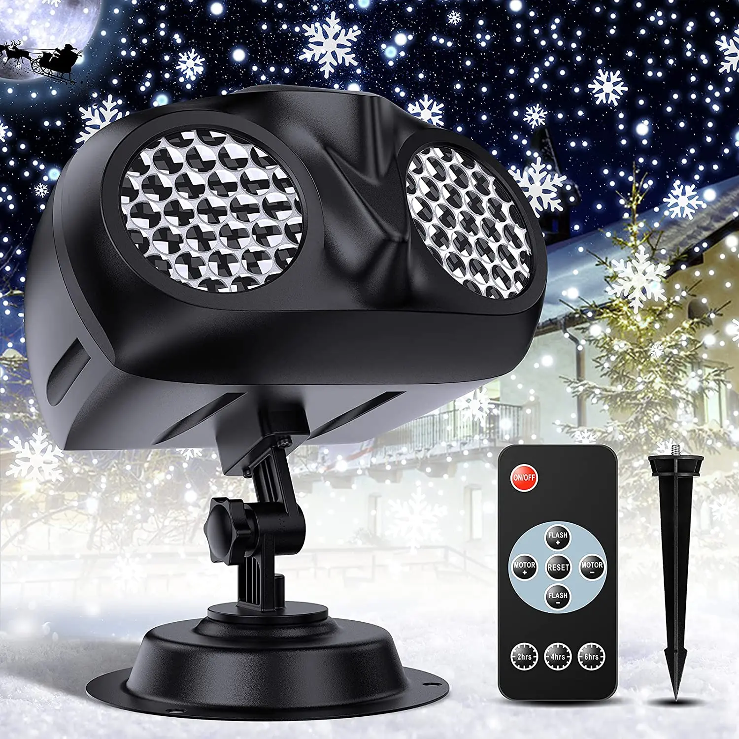 Projecteur binoculaire LED avec télécommande, imperméable, éclairage d'extérieur, paysage de noël