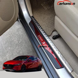 For Mazda 3 Car Accessories Door Sill Protector Scuff Plate Pedal Stickers Trim Styling 2014 2015 2016 2017 2018 2019 2022 2021