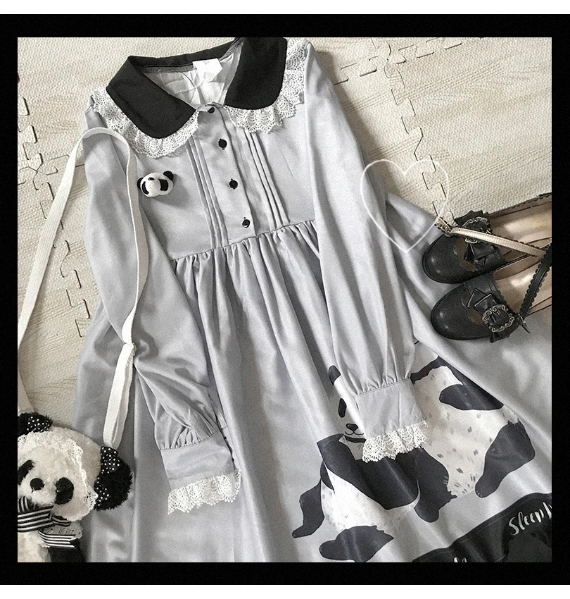 Kawaii สาว Gothic Op Loli Ruffle คอสเพลย์ชุดเจ้าหญิง Tea Party พัฟแขนเอวสูง Peter Pan COLLAR พิมพ์ชุด