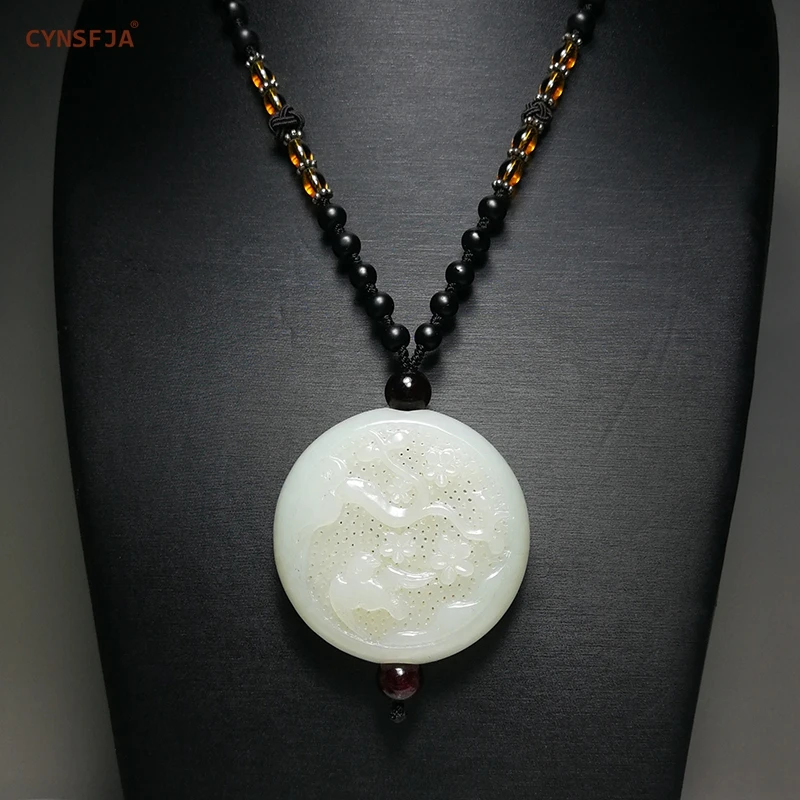 CYNSFJA Real Rare Certified Natural Hetian White Jade Nephrite Rich and Honored Jade Hand Pieces  Carving Master Work Best Gifts