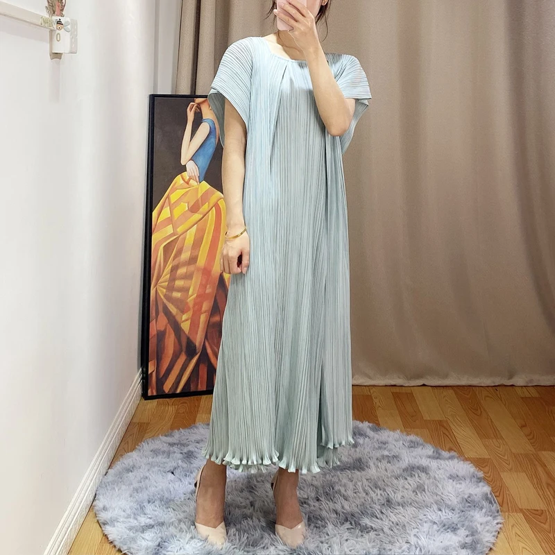 Summer new Women holiday style Dresses Miyak  pleated Fashion Fungus Design solid loose Large Szie Female Dress Tide D67967