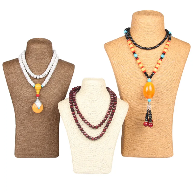 Natural Hemp Rope S/M/L PVC Jewelry Holder Woman Mannequin Necklaces Bust Stand Jewellery Display Pendants Shelf Packaging Gift
