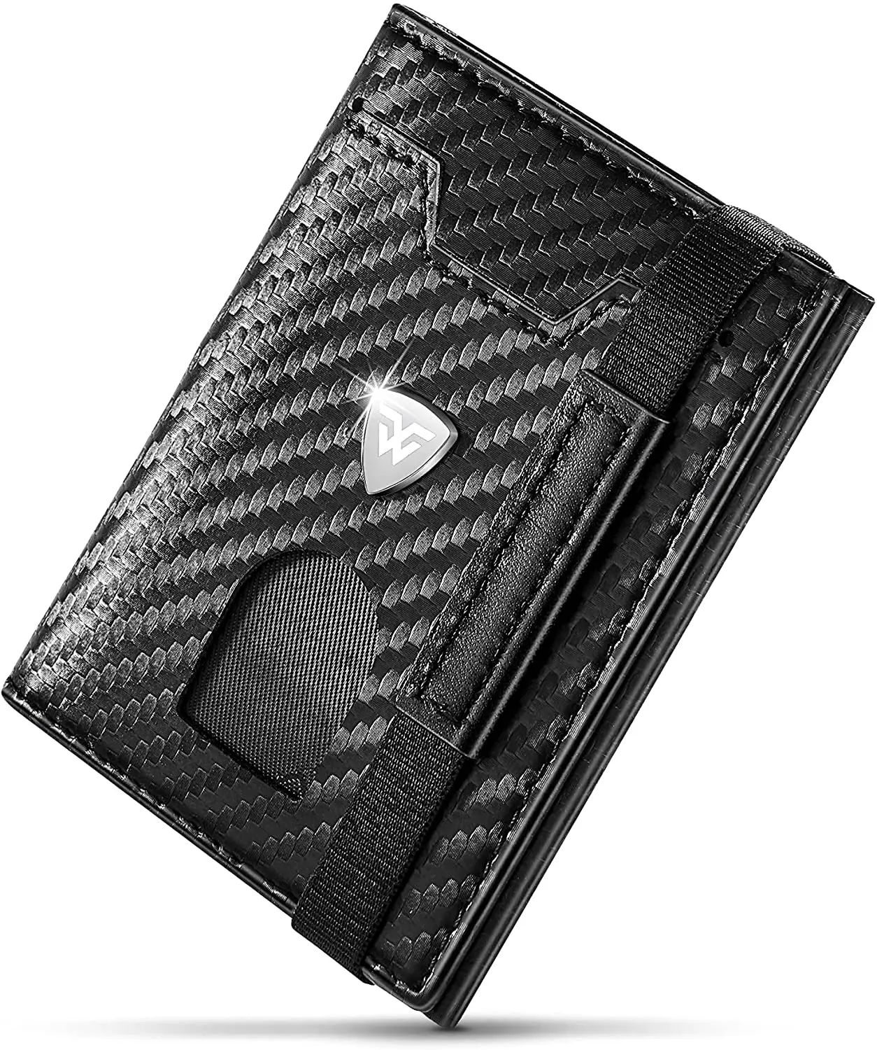 Mini Small Card Holder Wallets Men Slim Carbon Leather Purse RFID Card Case Zip Coin Compartment Black