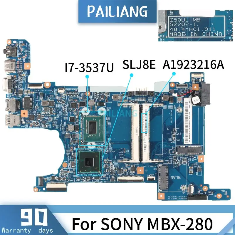 For SONY MBX-280 Laptop motherboard S2202-1 I7-3537U SR0XG SLJ8E DDR3 Notebook Mainboard Full Tested