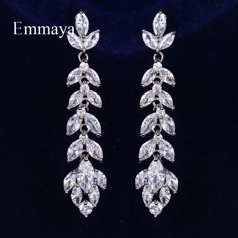 Emmaya Fashion Design White Long Earring Branch Shape Full Of Cubic Zircon Elegant Jewelry Women Fashion Dress-up In Dinner