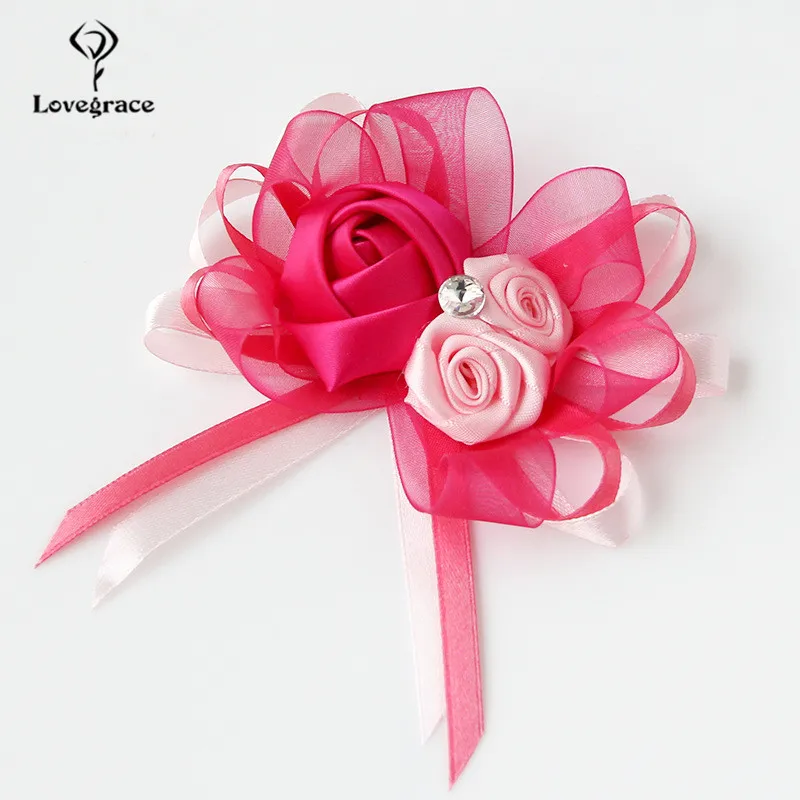 Hoa Hồng Lụa Nam Boutonniere Cưới Xòe Vòng Tay Cho Phù Dâu Cưới Viền Khuy, Dự Hôn Nhân Trang Trí Em Gái Dây Đeo Tay