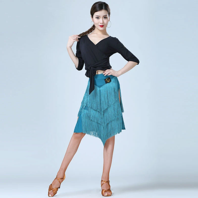 

New Latin Dress Female Dancer Costume Adult Tassel Skirt V-Neck Top New Dance Skirt Training Suit Salsa Competition Dress 358