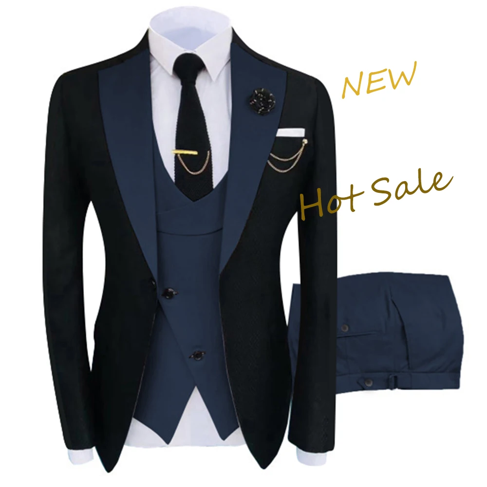 New Costume Homme Popular Clothing Luxury Party Stage Men's Suit Groomsmen Regular Fit Tuxedo 3 Peice Set Jacket+Trousers+Vest