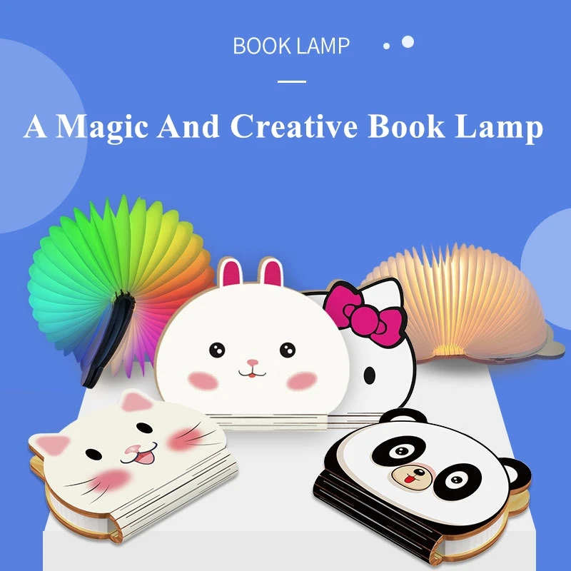 Creative Cartoon Folding Book Light Colorful USB Night Light Portable Animal Panda Kitty Rabbit Patterns Kids Sleeping Book Lamp